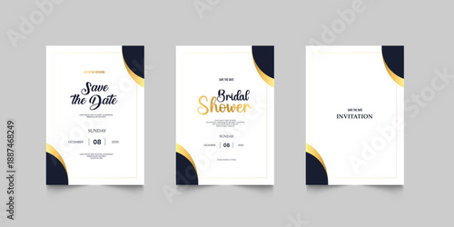 Luxury wedding invitation card or event set with minimalist gold decoration. Modern wedding invitation set golden accents, ideal for stylish and upscale weddings