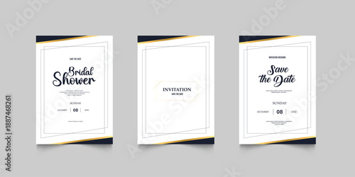 Luxury wedding invitation card or event set with minimalist gold decoration. Modern wedding invitation set golden accents, ideal for stylish and upscale weddings