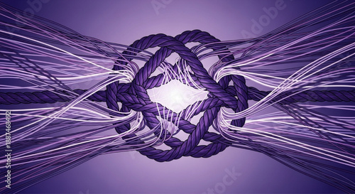 Abstract purple rope knot with glowing fibers