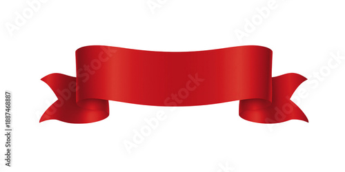 Shiny red ribbon banner with curved edges and subtle gradient shading isolated on a transparent background