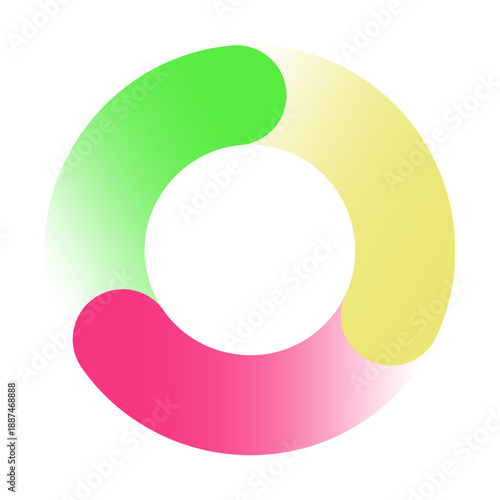 グラデーションカラーの3分割の循環型円形チャート図形　3ステップのサイクル図ベクターイラスト画像