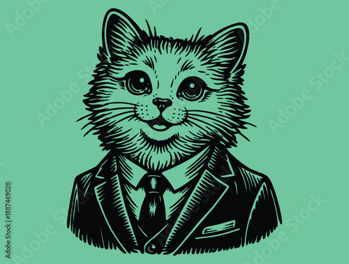 Professional cat wearing a formal business suit and neck tie