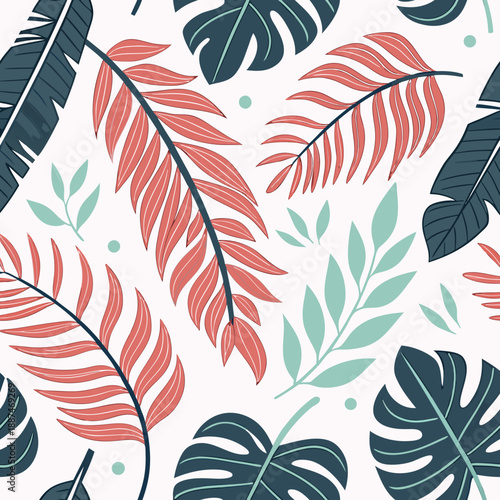 Seamless Tropical Leaves in Flat, Modern Colors