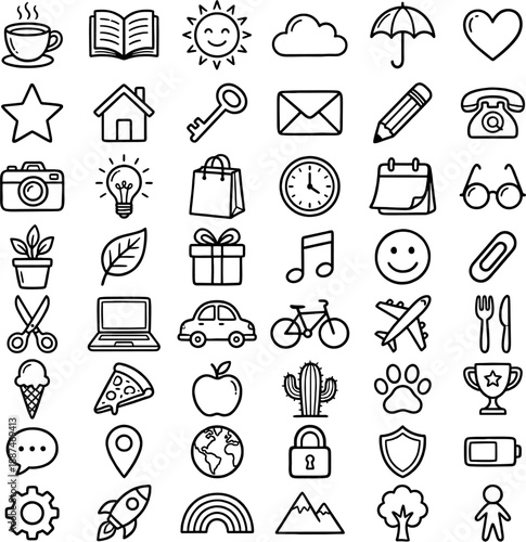 Travel and vacation doodle icons set for summer tourism and holiday planning