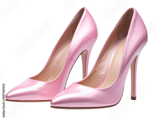  Luxury Pink Stiletto Shoes Front View, High Heel Fashion Product Presentation, Isolated PNG