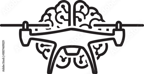 Drone with AI brain technology concept isolated on white background