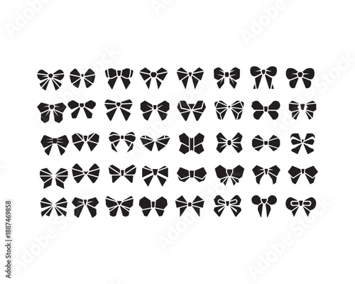 Decorative ribbon bows silhouette collection for wedding gift wrapping and Valentine's Day craft decoration vector illustration