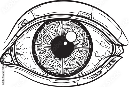 Cybernetic eye with circuit board iris for futuristic vision technology