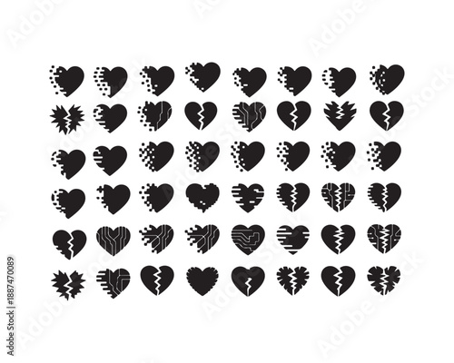 Broken and mended heart silhouette collection for heartbreak and emotional healing concepts for Valentine's Day vector illustration