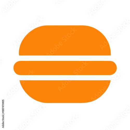 Delicious burger icon, flat vector in solid orange. Clean, simple shape on a white background, representing fast food, dining, or American cuisine.