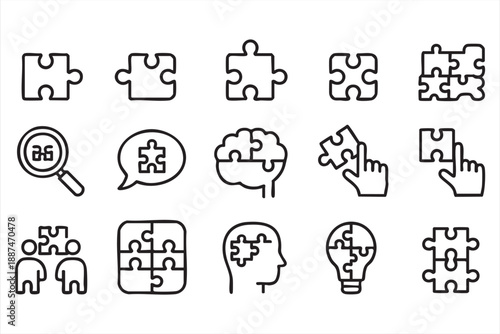 Thinking and Strategy Puzzle Line Icons for Apps
