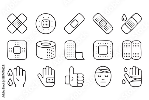 Medical Plaster And Wound Treatment Line Icons Collection