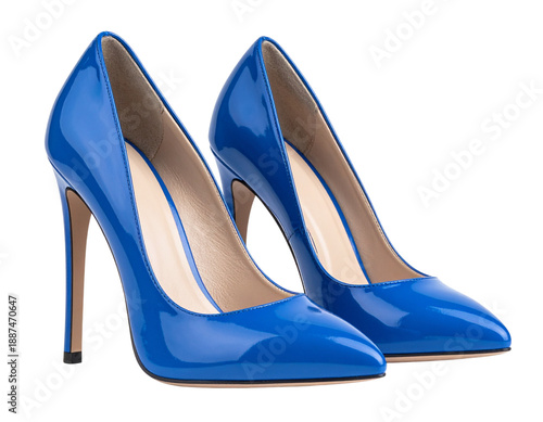  Classic Blue Stiletto Heels Front Perspective, Elegant Women’s Footwear Mockup, Isolated on Transparent Background