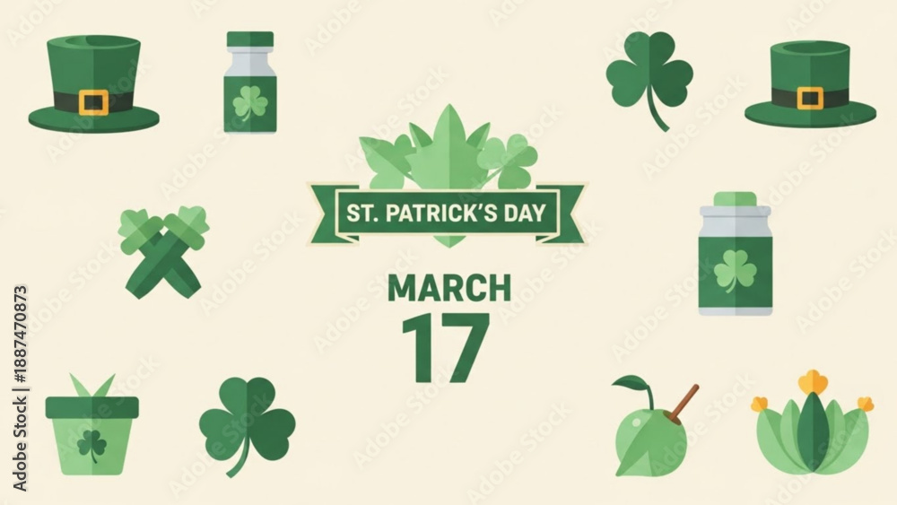 Fototapeta premium St. Patricks Day Celebration with Shamrocks and Leprechaun Hats on March 17