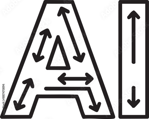 Letters AI with arrows forming the shape, representing artificial intelligence and direction, isolated on white background