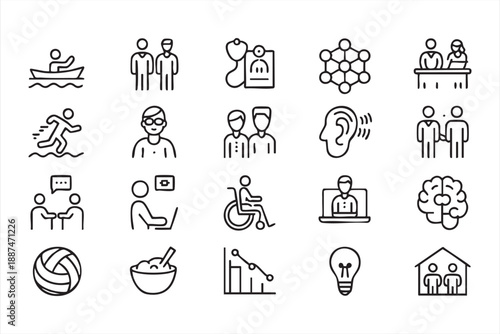 Accessibility And Human Support Line Icons For Digital Platforms