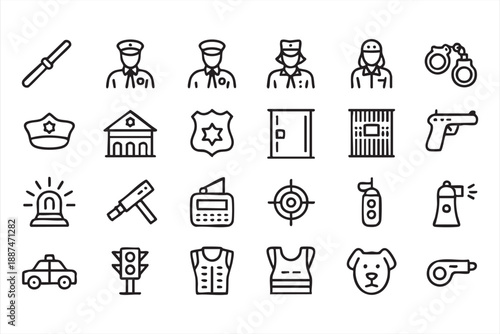 Police And Law Enforcement Icons For Security UI Systems