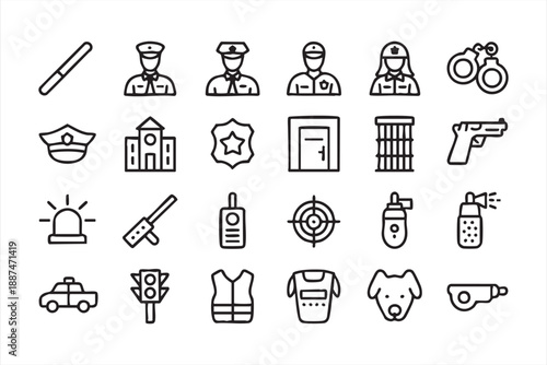 Authority And Public Security Line Icons For Digital Platforms