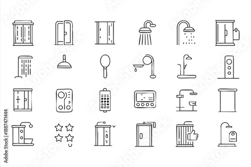 Bathroom And Shower Icons For Interior Design UI Systems