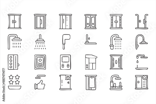Spa And Wellness Shower Line Icons For Home Applications