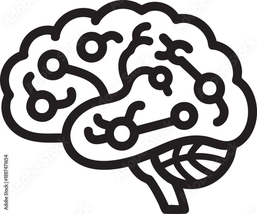 Brain with circuit board pattern illustration isolated on white background