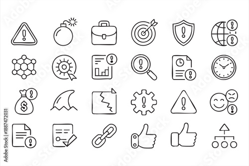 Security And Risk Notification Line Icons For System Interfaces