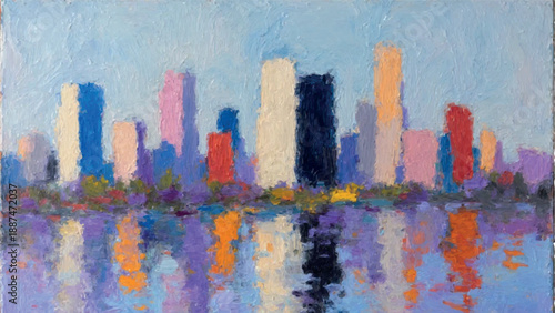 Colorful City Skyline Oil Painting Abstract Background