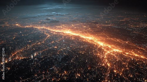 Space View of Earth's Urban Light Band Nightscape Future City Tech Material
