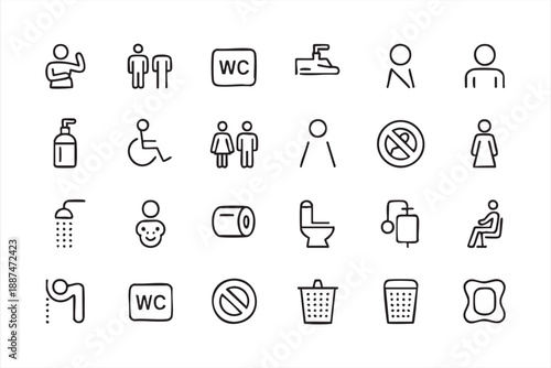WC And Bathroom Accessibility Line Icons For Public Facilities