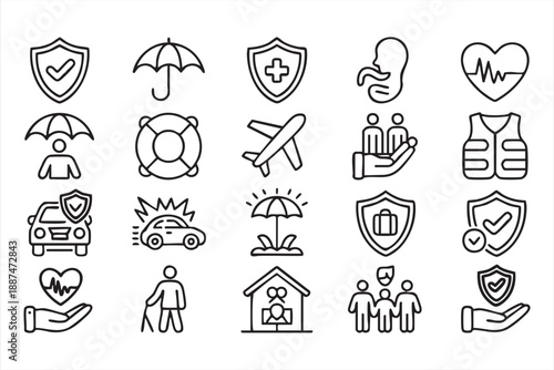 Safety And Risk Coverage Icons For Insurance Applications