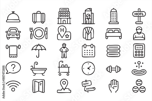 Hotel And Hospitality Service Icons For Travel UI Dashboards