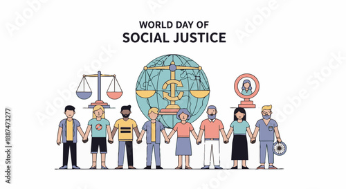 World Day of Social Justice Flat Vector Illustration