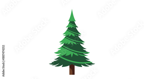 Minimalist green pine tree illustration with dark green swirled stripes on a white background for christmas or nature related designs.