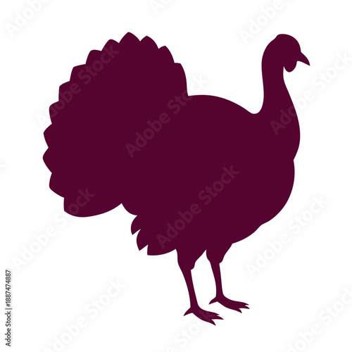 Deep Burgundy Turkey Silhouette Vector Illustration for Thanksgiving Design, Farm Branding and Holiday Decoration Isolated on White Background.