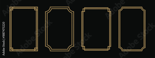 Thin metallic rectangle frames, shiny gold foil borders, geometric art deco style vector illustration for photo, card, emblem, label, or cadre design.