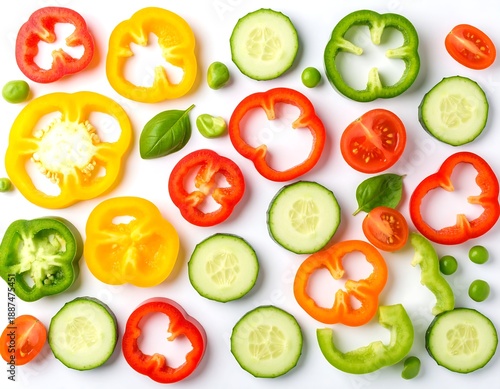 Colorful Bell Peppers and Cucumber Slices.