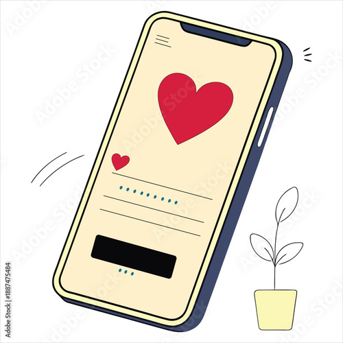 Smartphone displaying a dating app with a heart icon, symbolizing love and connection