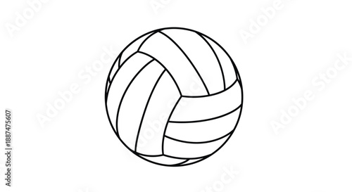 Simple black and white line drawing of a standard volleyball isolated on a clean white background for sports theme.