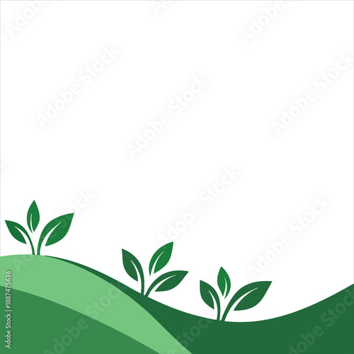 Green sprouts on undulating terrain, symbolizing growth and nature's resilience in a verdant landscape