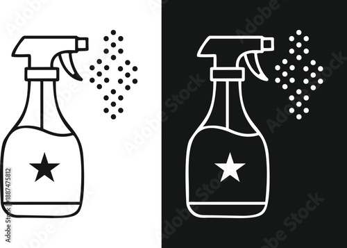 A clean vector illustration shows a spray bottle icon with a star emitting a fine mist.