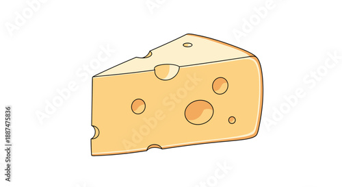 Classic wedge of yellow Swiss cheese with characteristic holes and a textured surface isolated on white background.