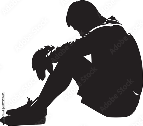 Side Profile Silhouette of a Sad Goalkeeper Sitting on Grass, Concept of Failure and Disappointment in Sports , Generative Ai