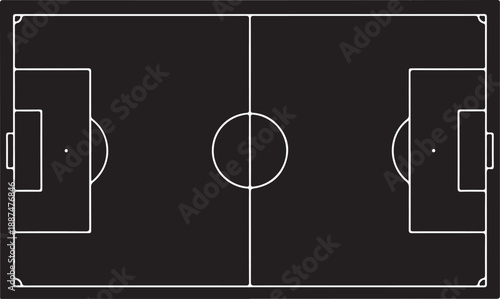 Horizontal Soccer Pitch Diagram Illustration, Top View Football Field Layout on Black Background for Sports Presentations and Coaching Strategy , Generative Ai
