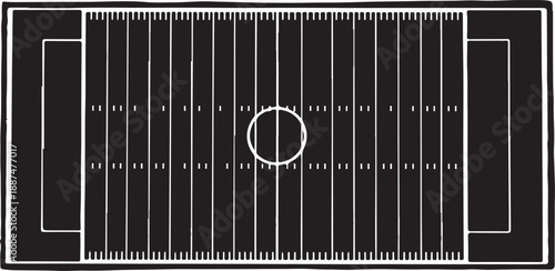 Detailed American Football Field Layout Illustration, Professional Yardage Markings and Tactical Grid on Black Background for Sports Analysis , Generative Ai