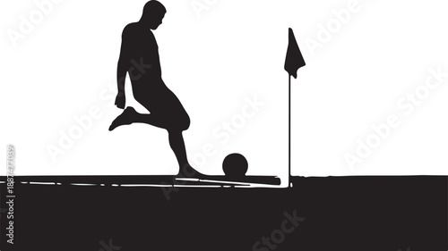 Silhouette of a Soccer Player Preparing to Kick the Ball from Corner, Action Shot with Goalposts and Flag in the Background, Sports Competition Concept , Generative Ai