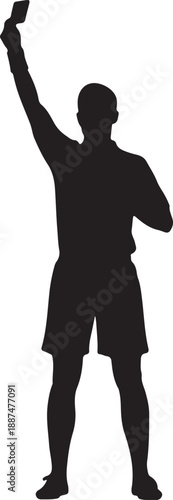 Silhouette of a Professional Soccer Referee Showing a Red Card, Penalty and Disciplinary Action Concept in Sports, Black and White High Contrast Illustration , Generative Ai