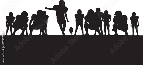 Silhouettes of American Football Players at the Line of Scrimmage, Offensive and Defensive Linemen Ready for Snap, Team Sports Strategy Concept , Generative Ai