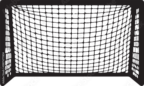 Minimalist Silhouette of a Soccer Goal Net Icon for Sports Graphics, Football Goalpost Element on White Background , Generative Ai
