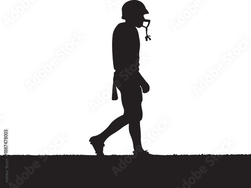 Silhouette of an American Football Player Walking on Grass Field, Professional Athlete in Uniform on White Background , Generative Ai