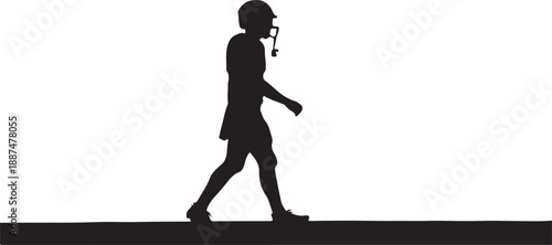 Silhouette of an American Football Player in Helmet Walking on Field, Side View of Athlete on White Background , Generative Ai